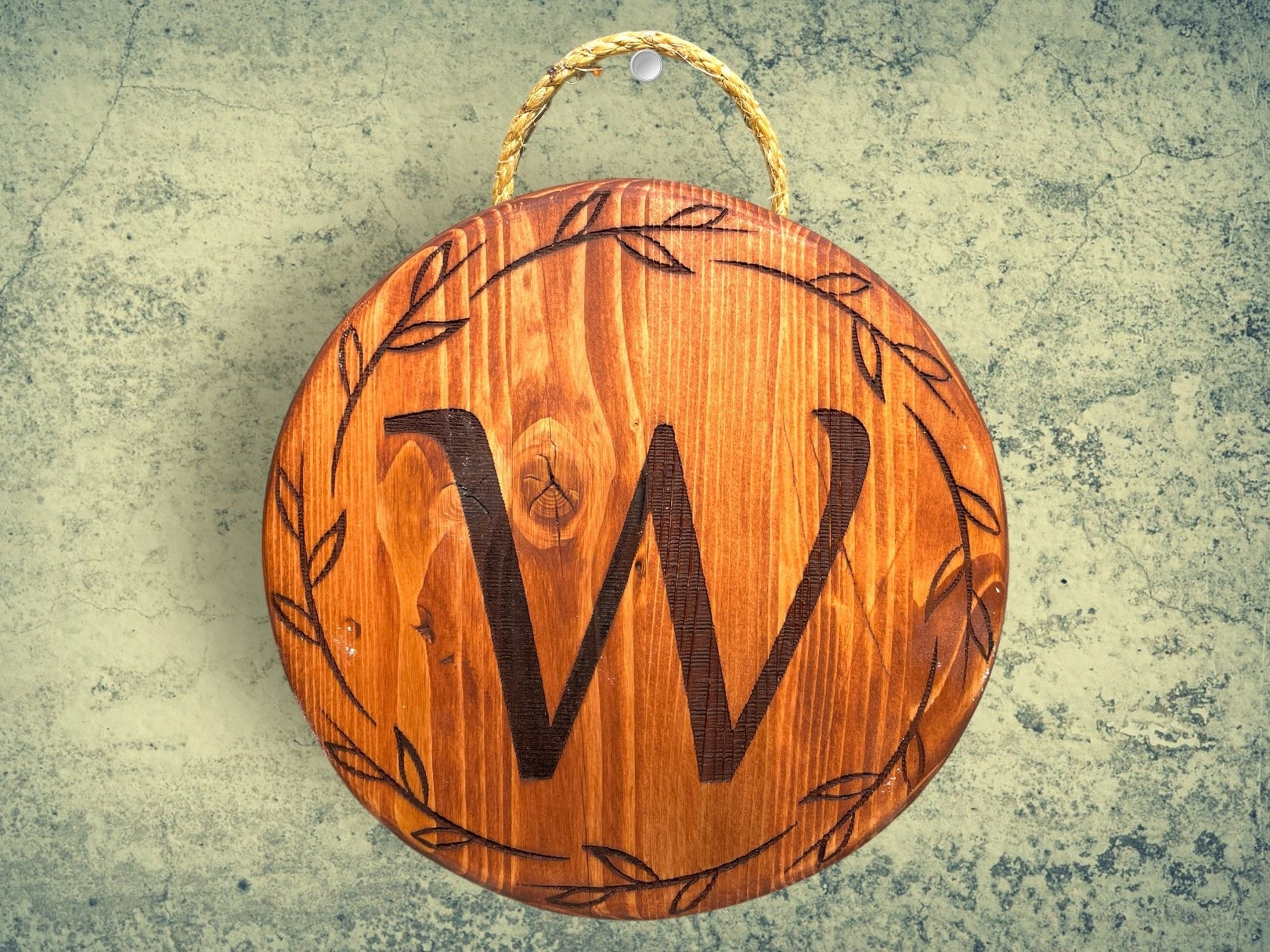 Circle Rustic Last Name Letter Sign round signs Weaver Custom Engravings