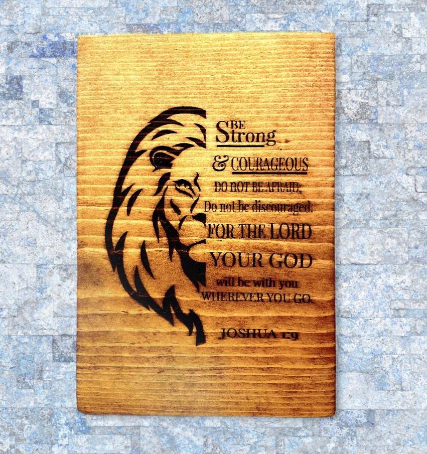 "Strong & Courageou"s Bible Verse Sign Signs Weaver Custom Engravings Default Title