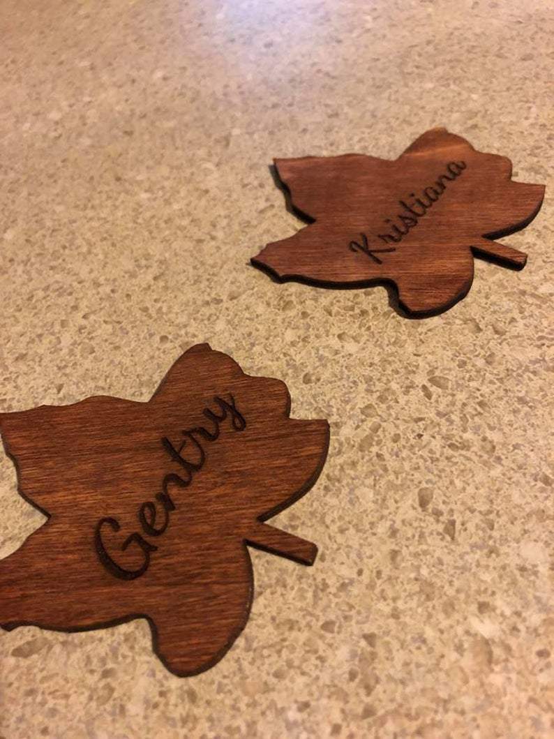 Fall Leaf Wood Pieces Weaver Custom Engravings
