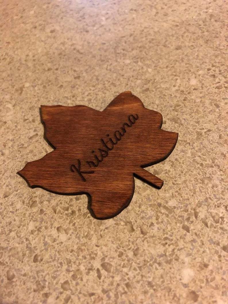 Fall Leaf Wood Pieces Weaver Custom Engravings Stained