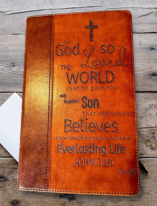 "For God So Loved The World" John 3:16 KJV Custom Bible  Weaver Custom Engravings