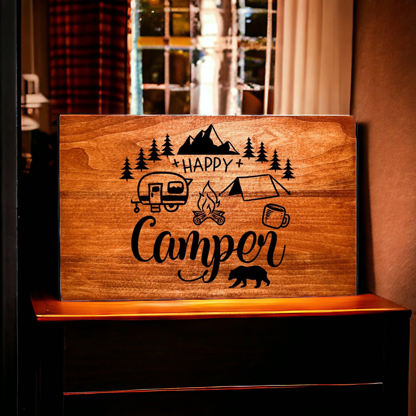 "Happy Camper" Custom Wood Sign Signs Weaver Custom Engravings