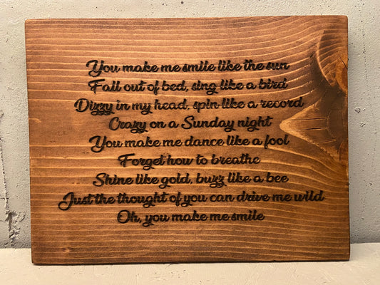 Custom engraved wood sign with personalized poem for home decor.