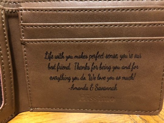 Laser Engraved Wallet wallet Weaver Custom Engravings Personalized leather wallet with custom laser engraving.
