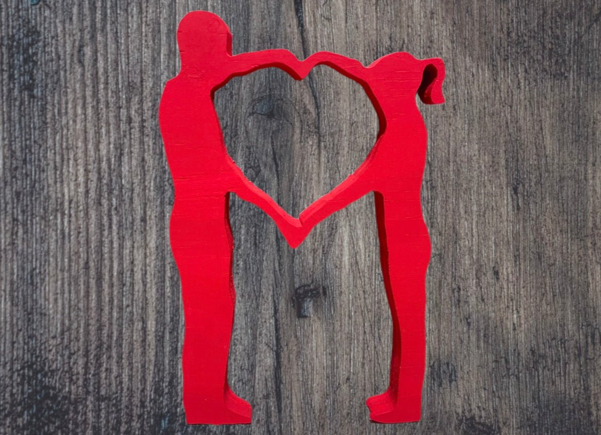Man & Woman Holding Hands In Heart Shape Wood Cut Out Wood Decor Weaver Custom Engravings