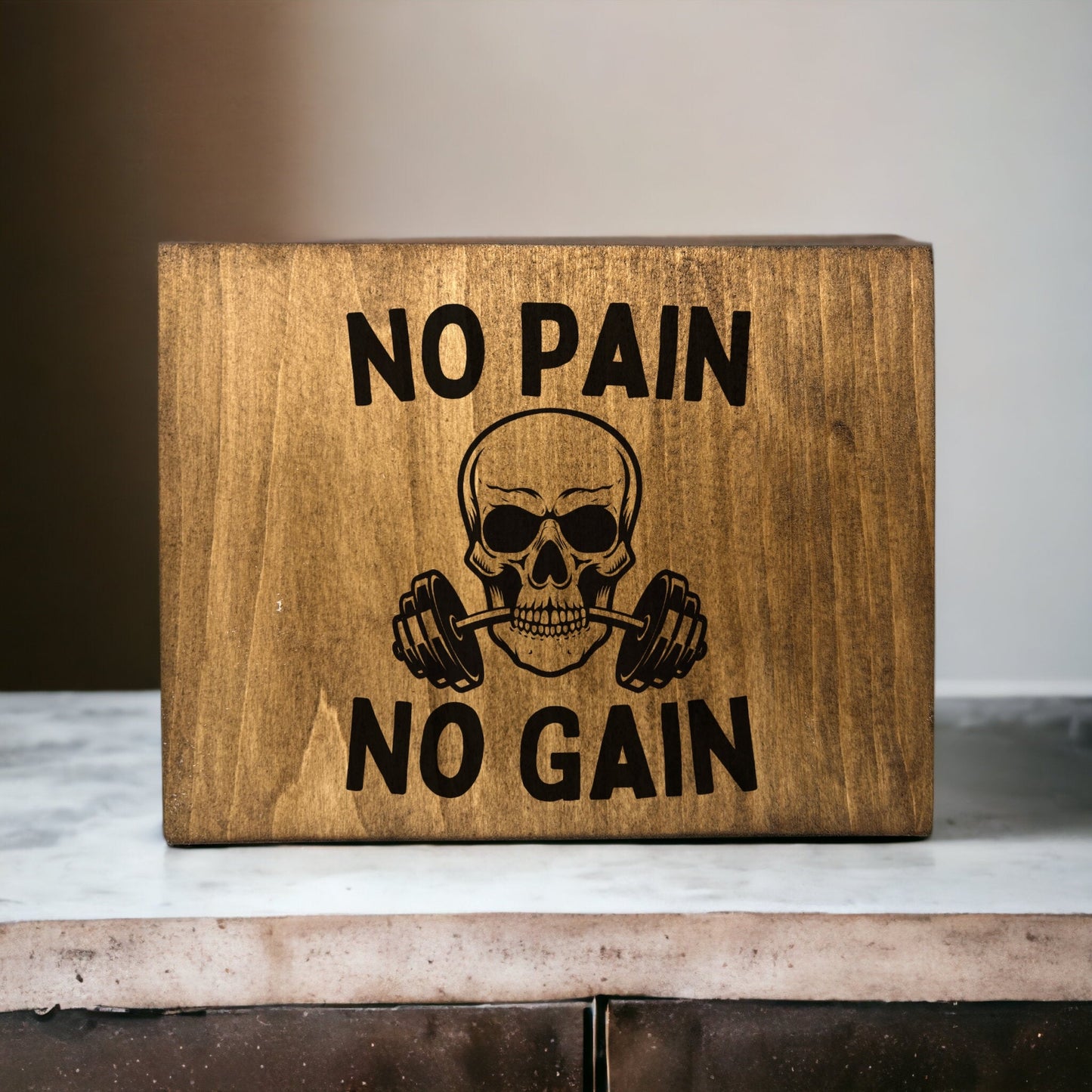 "No Pain, No Gain" Custom Wood Sign Signs Weaver Custom Engravings