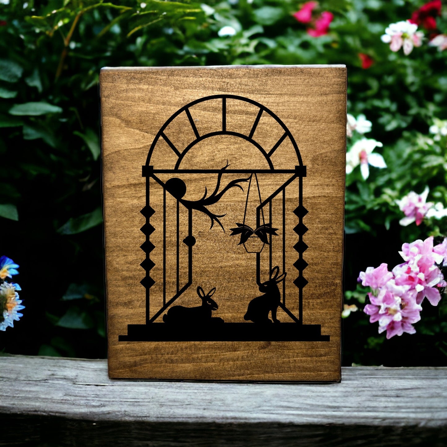 "Rabbits In The Window" Custom Wood Sign Signs Weaver Custom Engravings