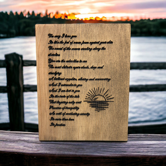 Sunset Poem: Custom Wood Sign - Weaver Custom Engravings