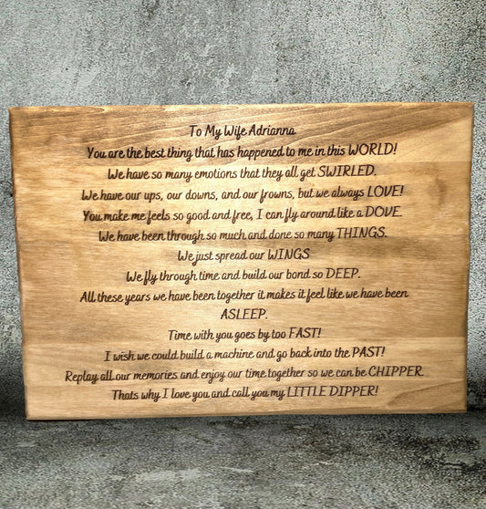 "To My Wife" Custom Wood sign Signs Weaver Custom Engravings