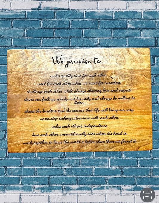 "We Promise To..." Custom Wedding Vows Sign Signs Weaver Custom Engravings