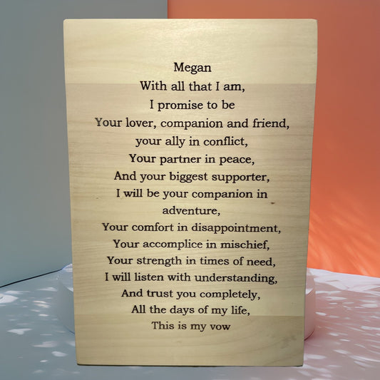 "Wedding Vows" Custom Sign Signs Weaver Custom Engravings