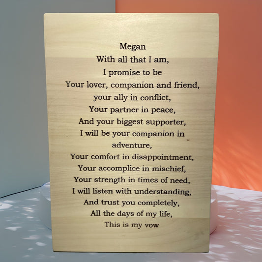 "Wedding Vows" Custom Sign Signs Weaver Custom Engravings   