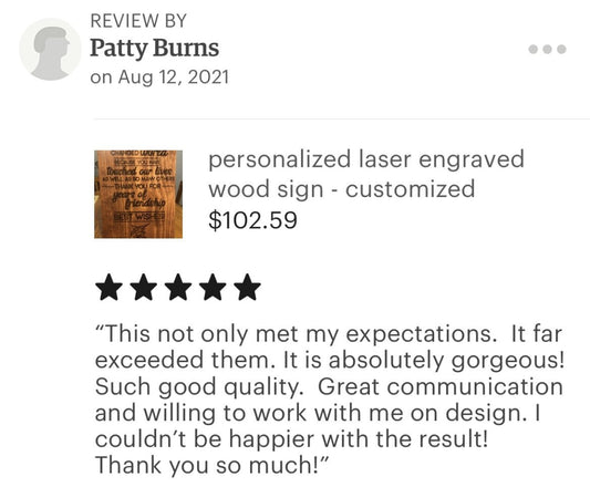 More Etsy Shop Reviews From Customers! - Weaver Custom Engravings