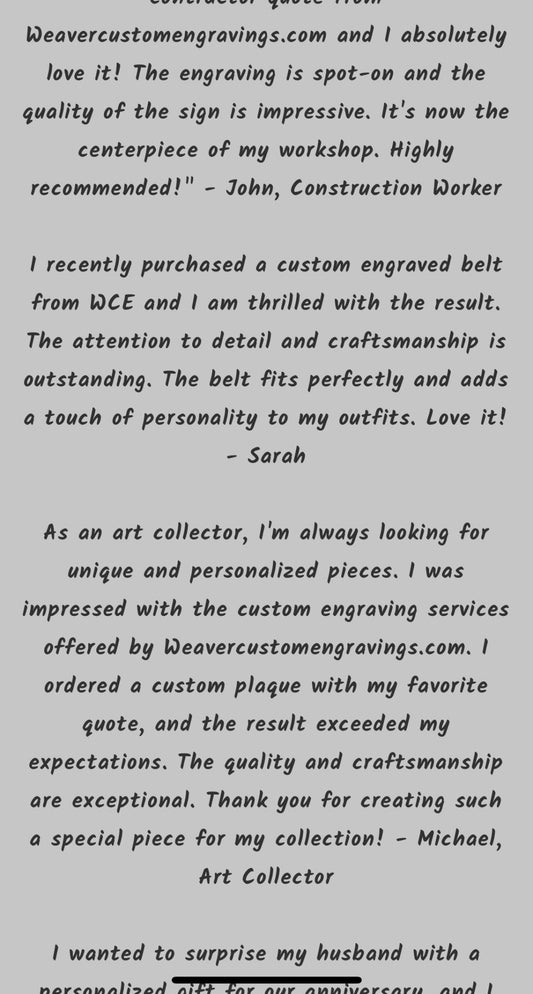 Weaver Custom Engravings Testimonials - 2023 - From Multiple Online Places! - Weaver Custom Engravings