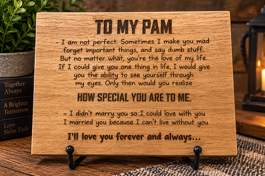 Custom engraved wood sign with heartfelt message to wife
