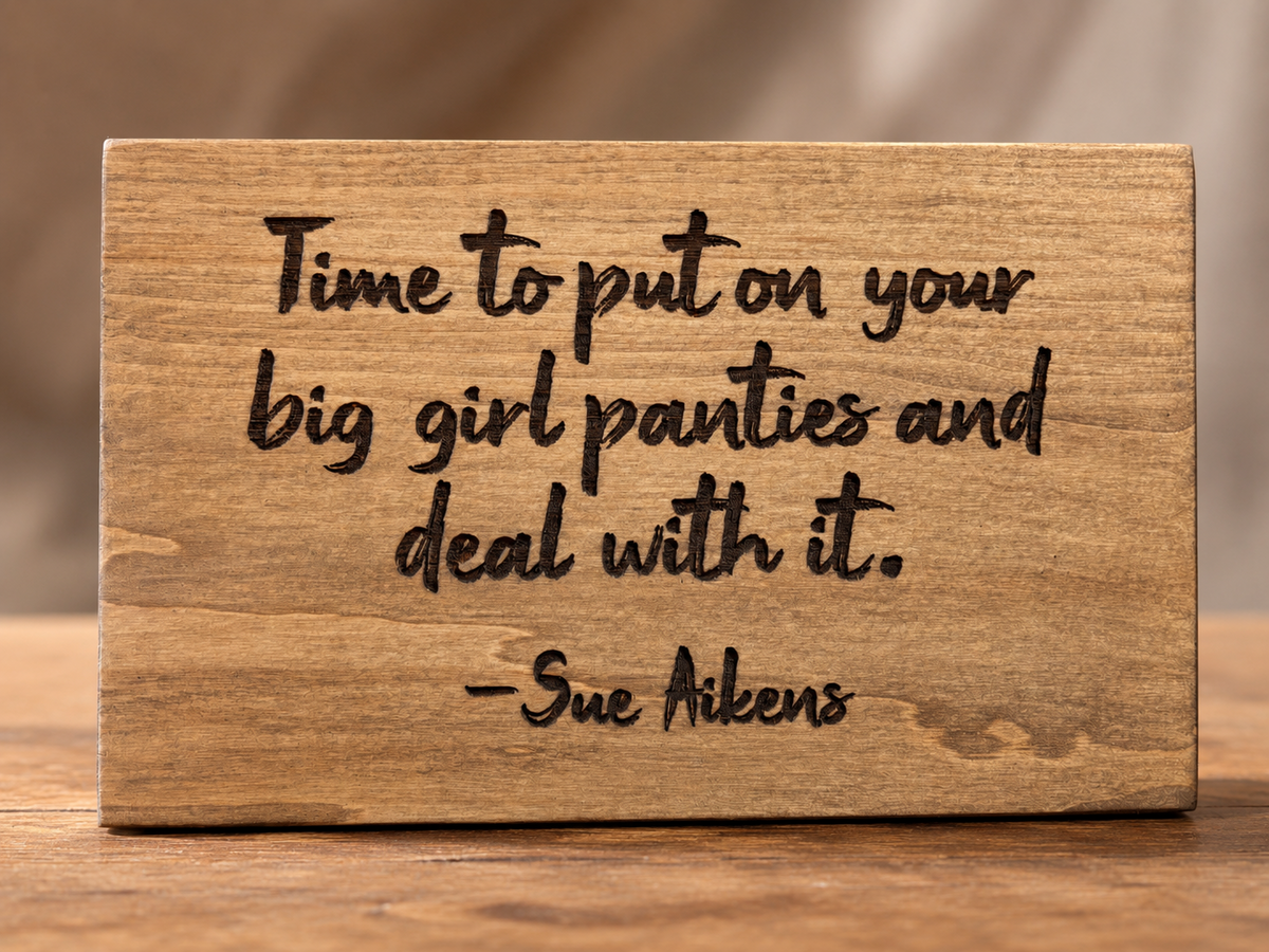Funny engraved wood sign with sarcastic Big Girl Panties saying
