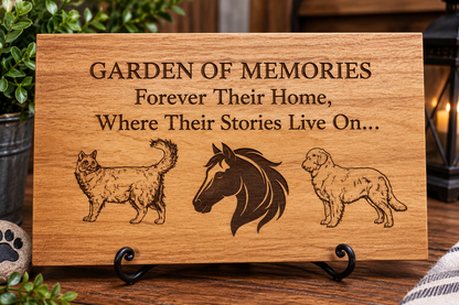Garden of Memories pet memorial plaque with custom animal engraving
