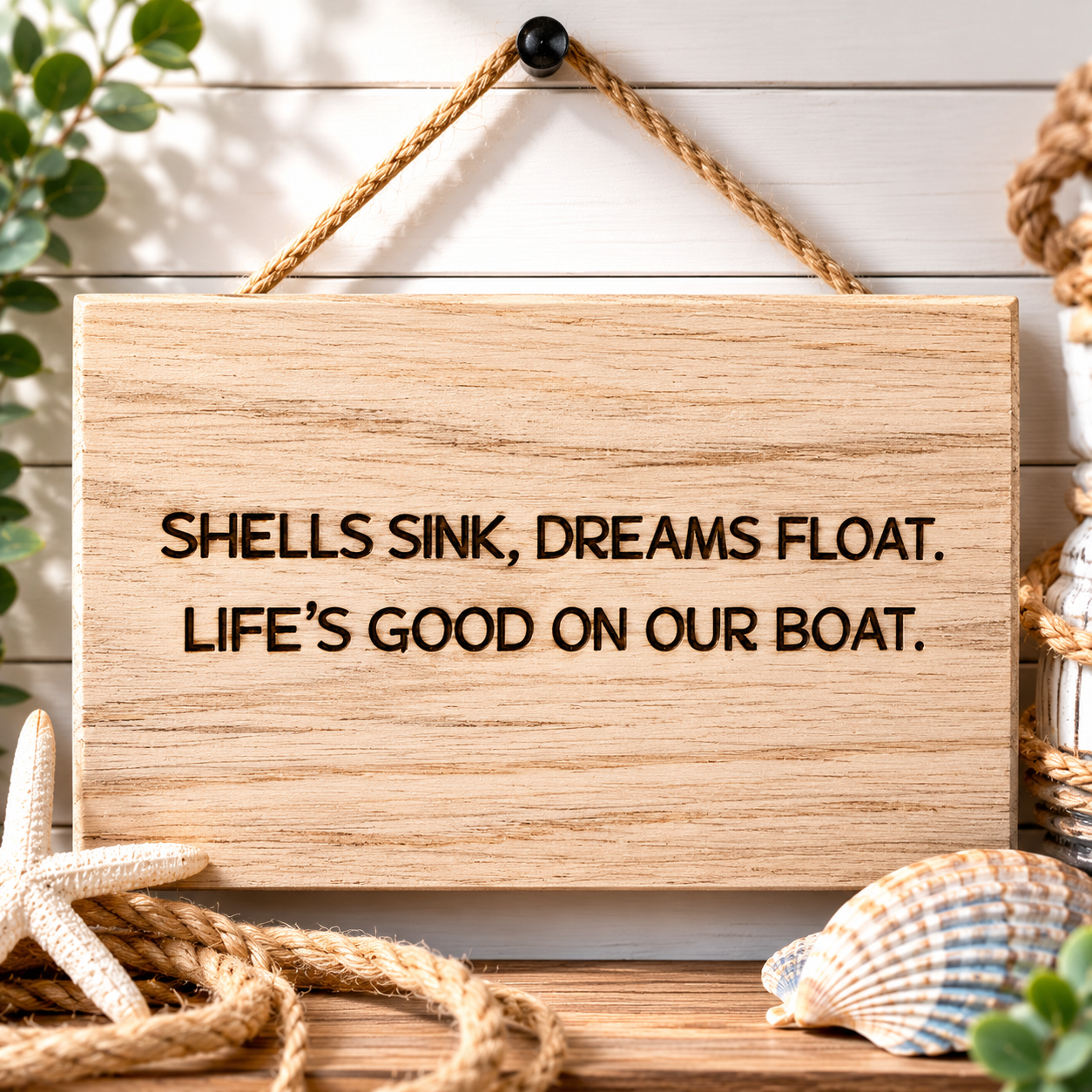 Life's Good on Our Boat Engraved Wood Sign