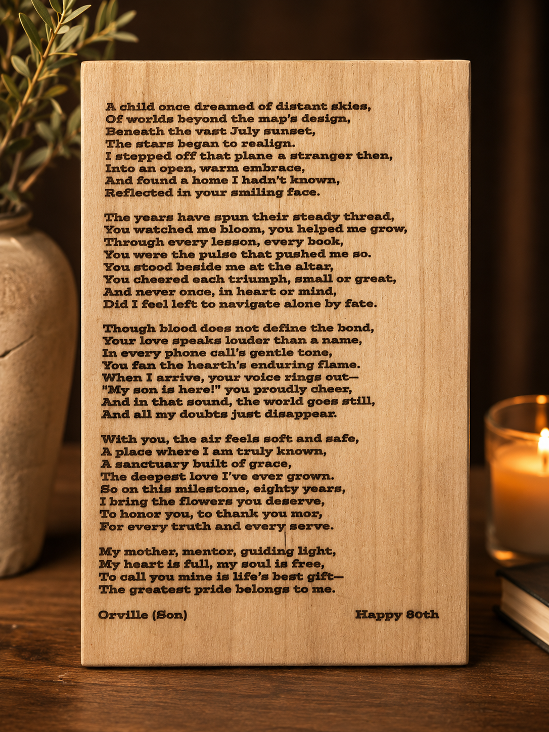 Personalized 80th birthday wood sign with custom poem for Mom

