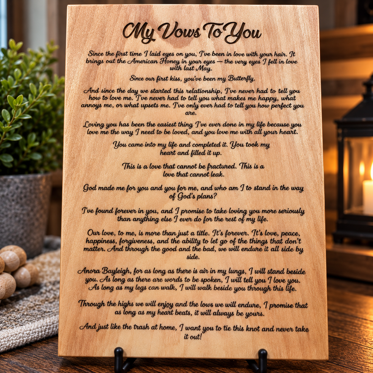 My Vows to You Personalized Engraved Wood Sign