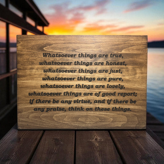 Whatsoever Things Are True wood sign from Philippians 4:8