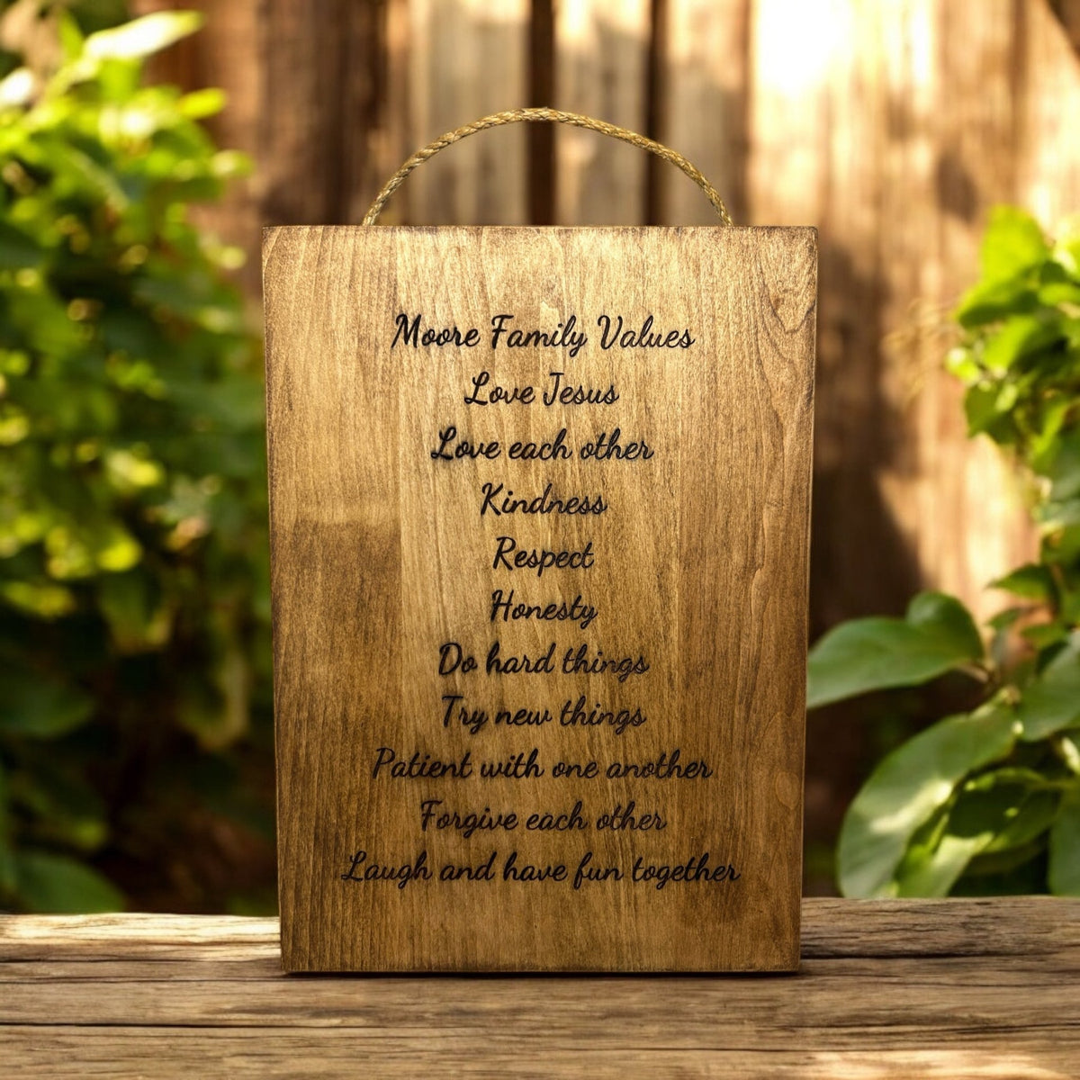 Wooden Christian Signs – Custom Engraved Family Values Sign – Weaver ...