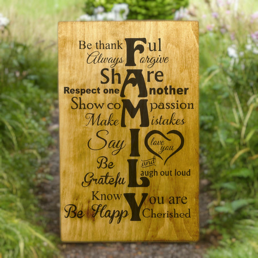 FAMILY - Core Values: Custom Wood Sign - Weaver Custom Engravings