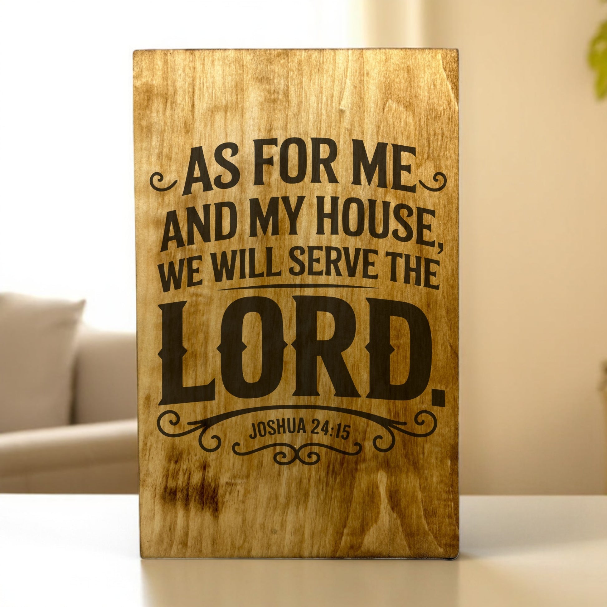 Joshua 24:15 wall sign engraved with “As for Me and My House” scripture