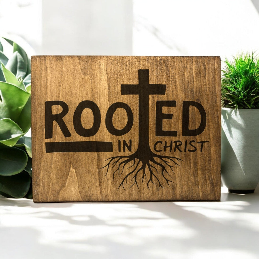 Christian Wood Sign – Rooted in Christ Custom Engraved Wooden Sign ...