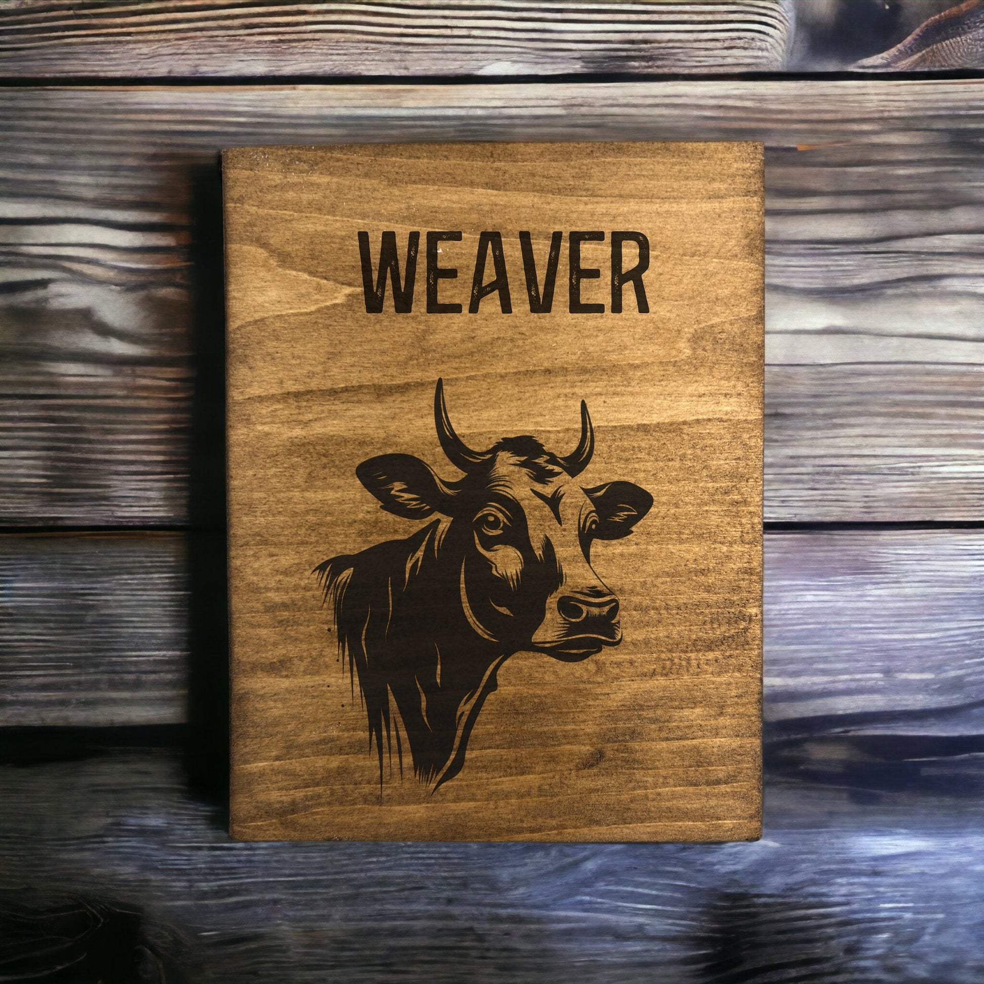 "Cow With Family Name" Custom Wood Sign Signs Weaver Custom Engravings   