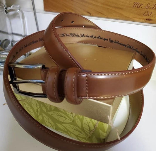 Custom Anniversary Date Leather Belt  Weaver Custom Engravings Waist 28”  