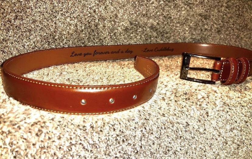 "Love You Forever & A Day" Leather Belt Belts Weaver Custom Engravings Waist 28”  