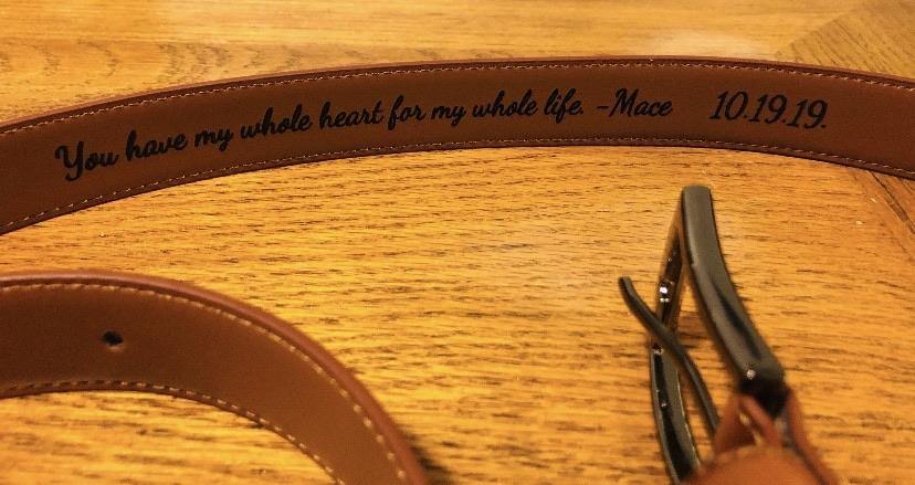 Custom engraved leather belt, a unique gift with a personal touch.