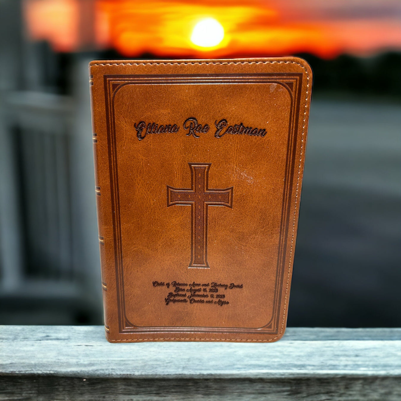 Personalized Engraved Leather Bible KJV with Cross and Custom Message