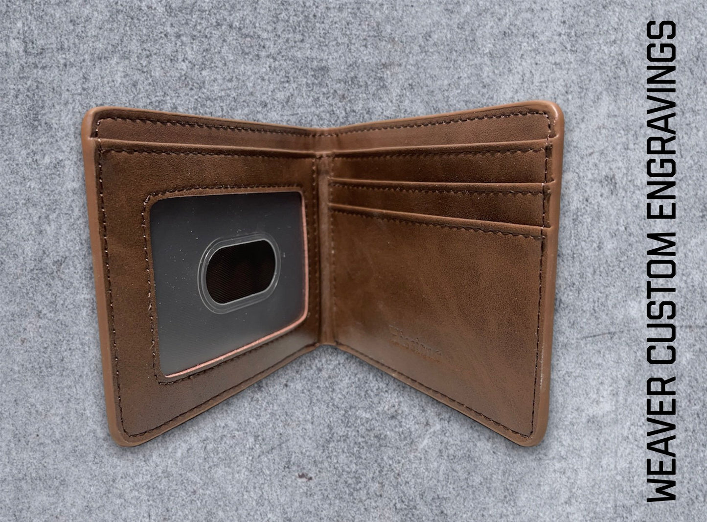Customizable front, inside, and back engraved hunting wallet.