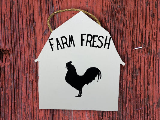 Farm Fresh Rooster Barn Shape Sign  Weaver Custom Engravings Yes White Paint White Letters