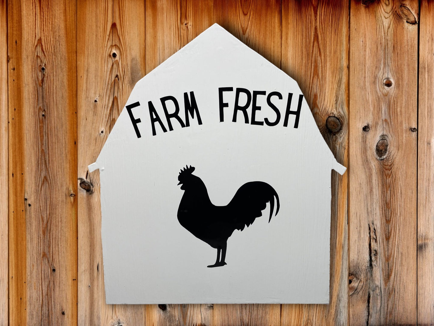 Farm Fresh Rooster Barn Shape Sign  Weaver Custom Engravings No White Paint White Letters