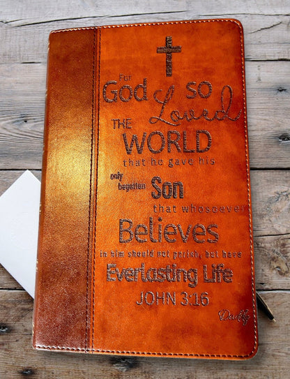 "For God So Loved The World" John 3:16 KJV Custom Bible  Weaver Custom Engravings   