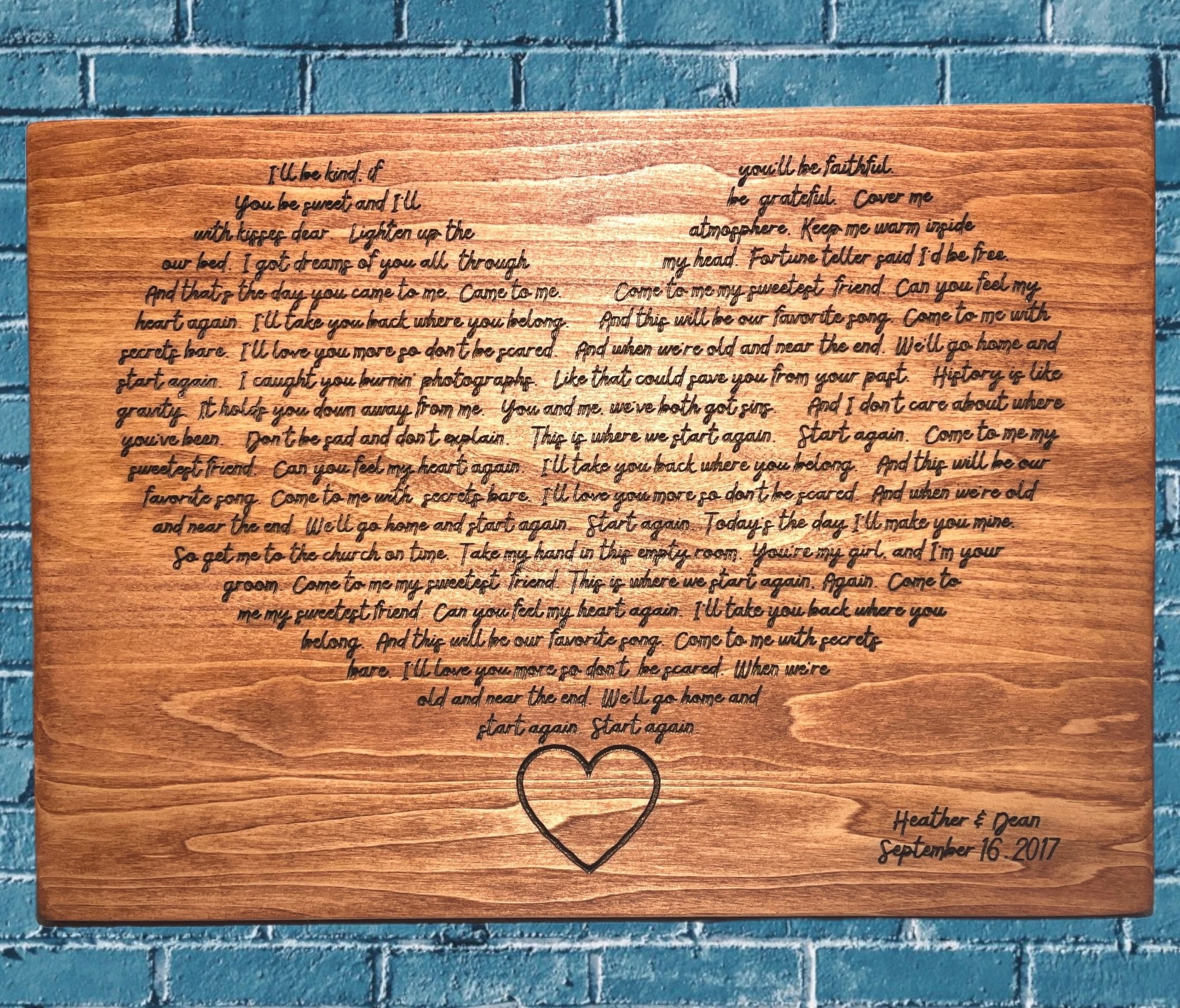 Personalized engraved lyrics, heart shaped hotsell lyrics, personalized decor, anniversary, birthday, wood engraved art,