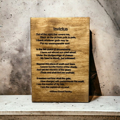 "Invictus Poem" Custom Wood Sign Signs Weaver Custom Engravings   