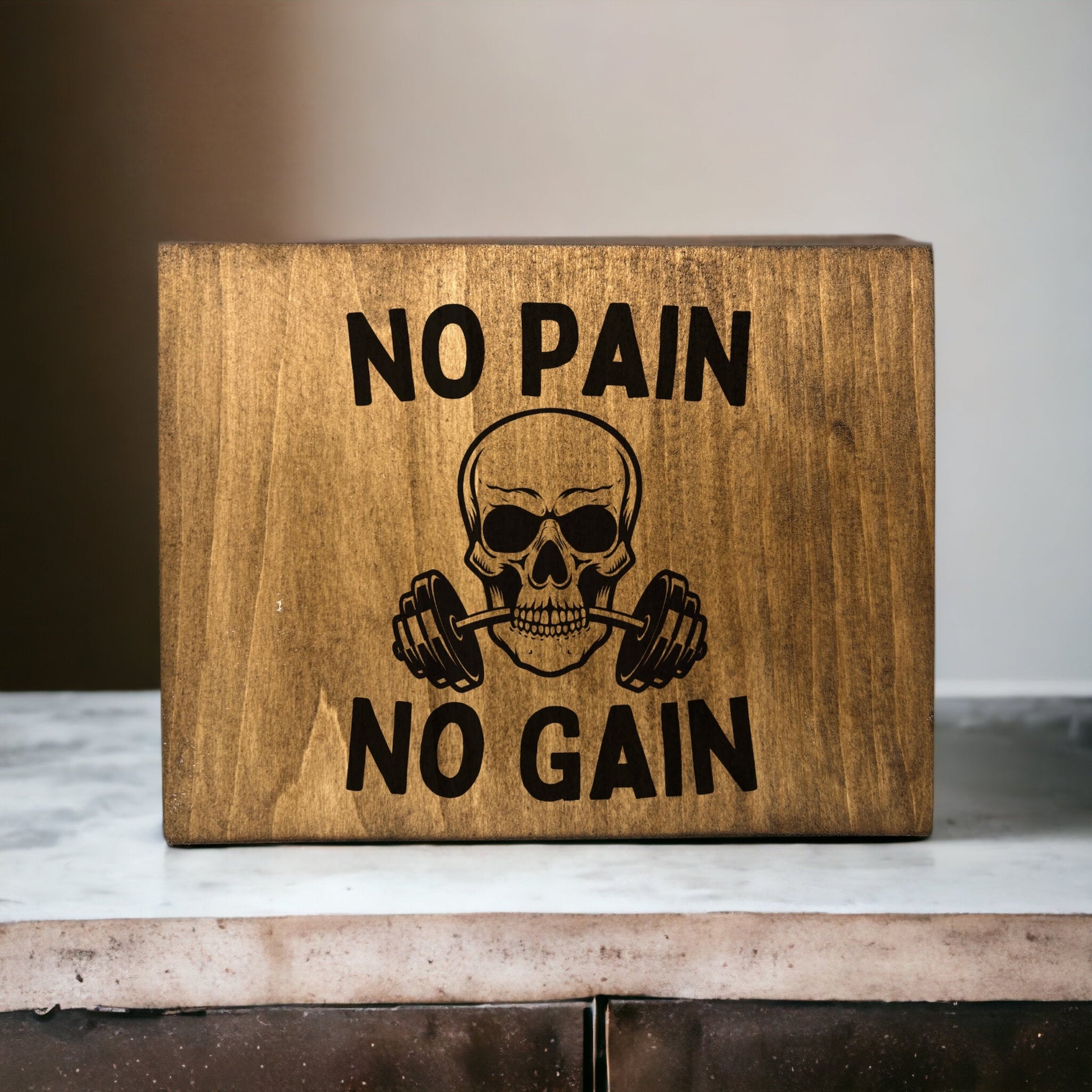 "No Pain, No Gain" Custom Wood Sign Signs Weaver Custom Engravings   