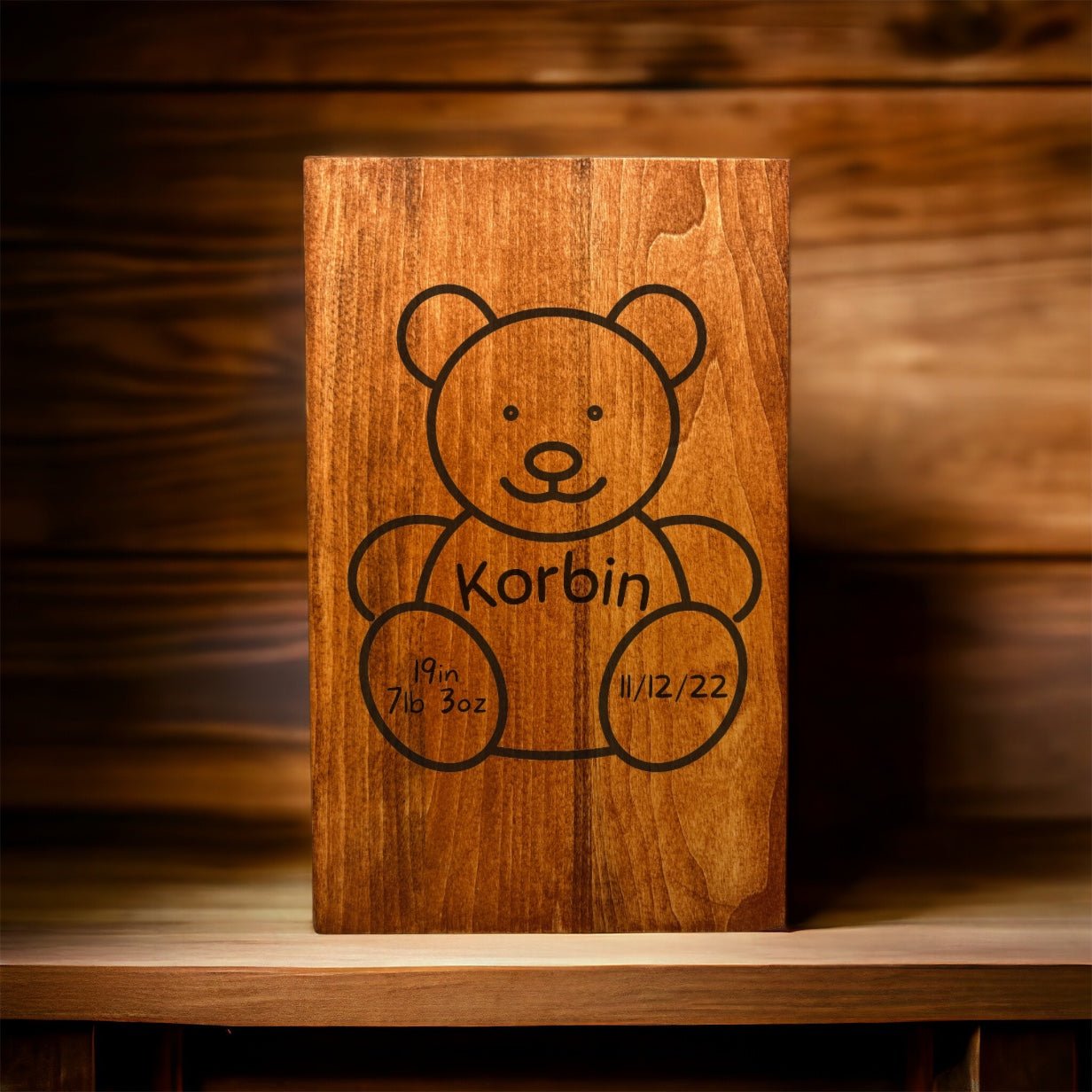 "Teddy Bear With Newborn Baby Name" Custom Wood Sign Signs Weaver Custom Engravings   