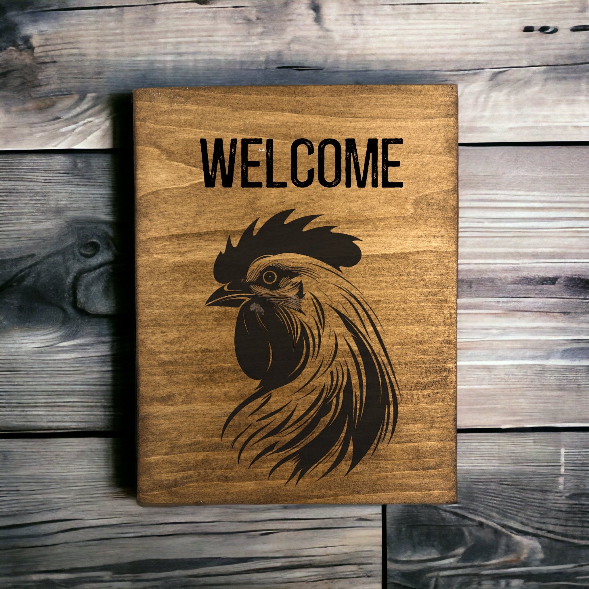 Welcome Rooster Head Custom Wood Sign - Personalized Engraving – Weaver ...