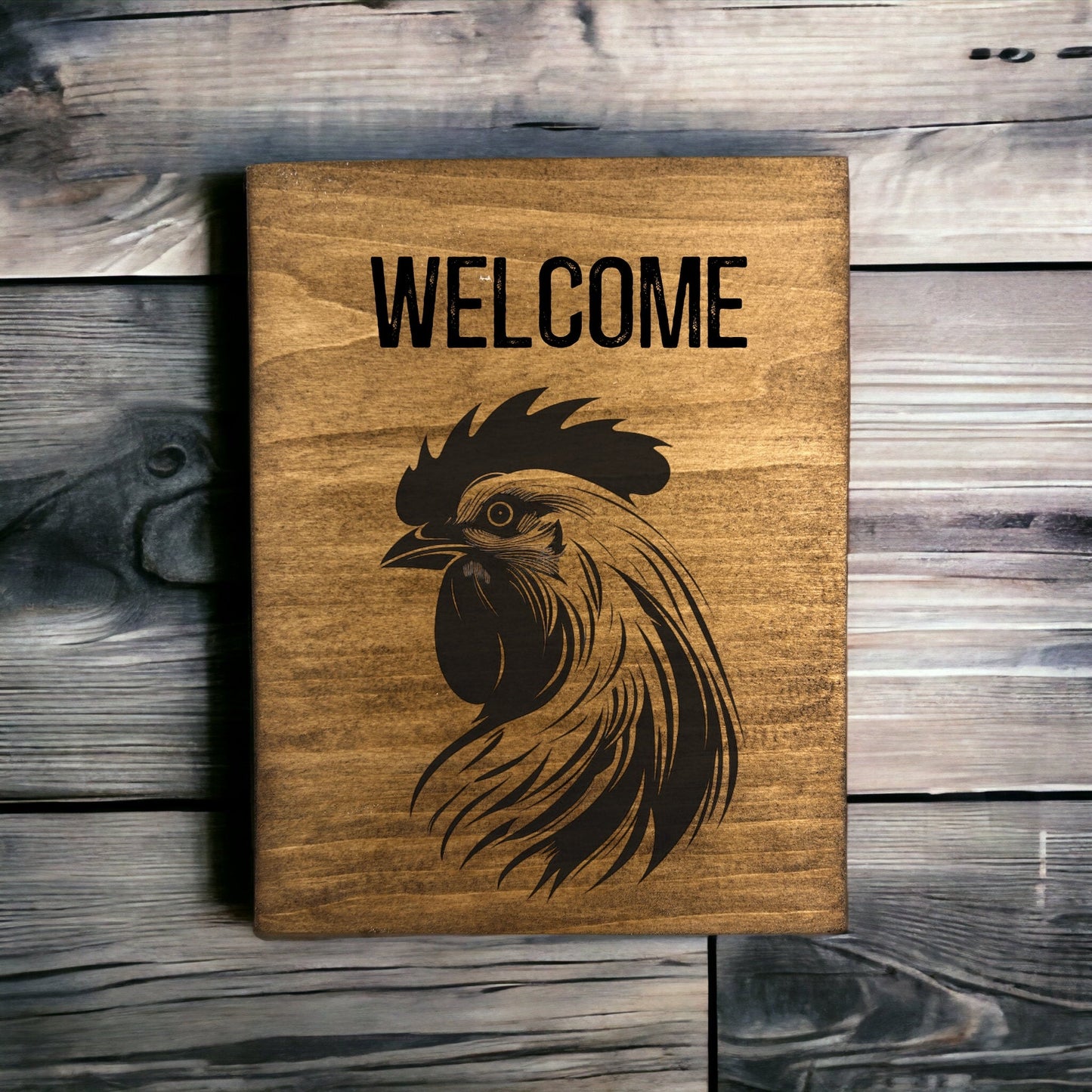 "Welcome Rooster" Custom Wood Sign Signs Weaver Custom Engravings   
