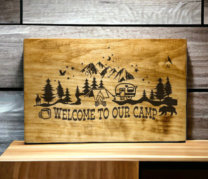 "Welcome To Our Camp" Custom Wood Sign Signs Weaver Custom Engravings   