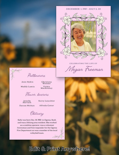 Womans Funeral Program Template (Digital Download) Digital Artwork Weaver Custom Engravings Digital Downloads   