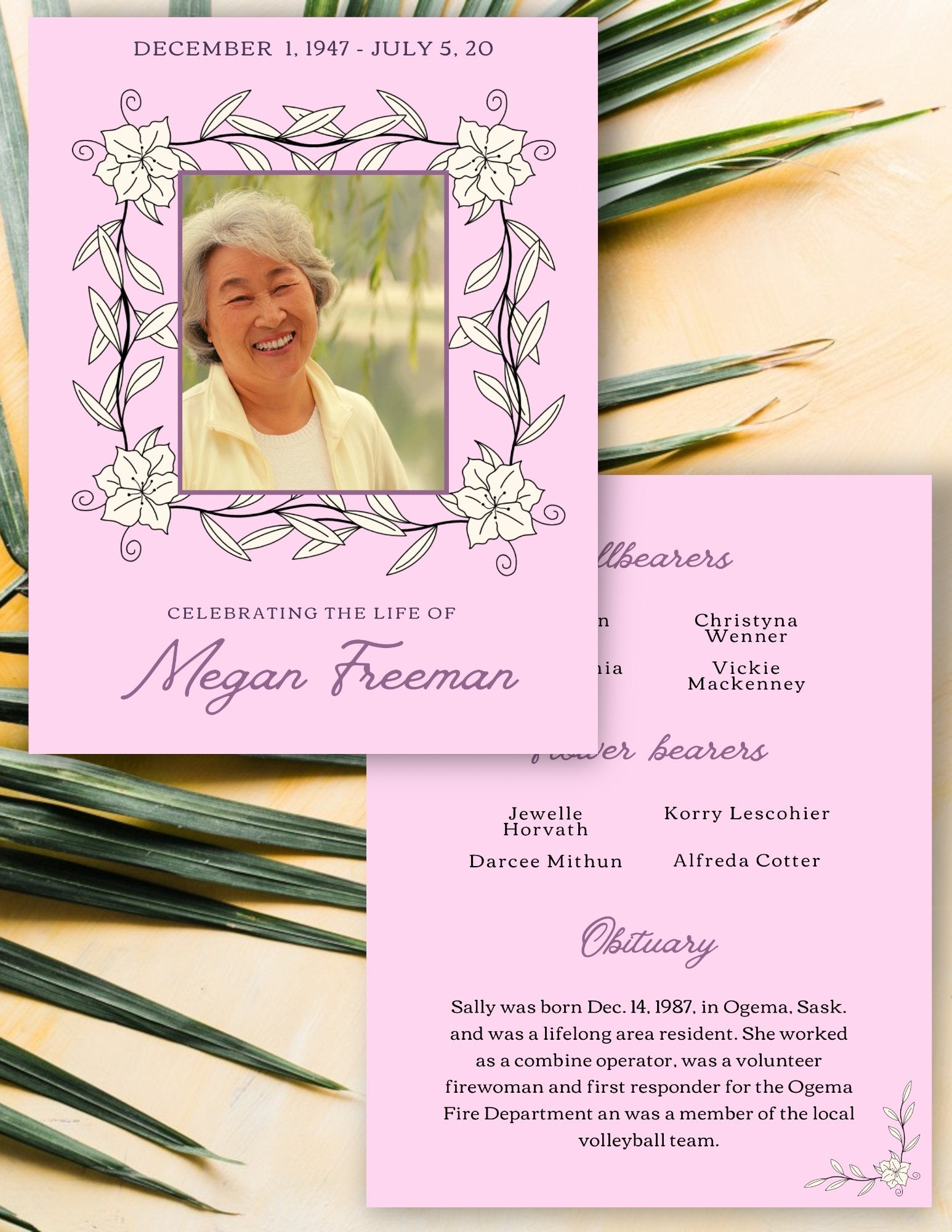 Womans Funeral Program Template (Digital Download) Digital Artwork Weaver Custom Engravings Digital Downloads   